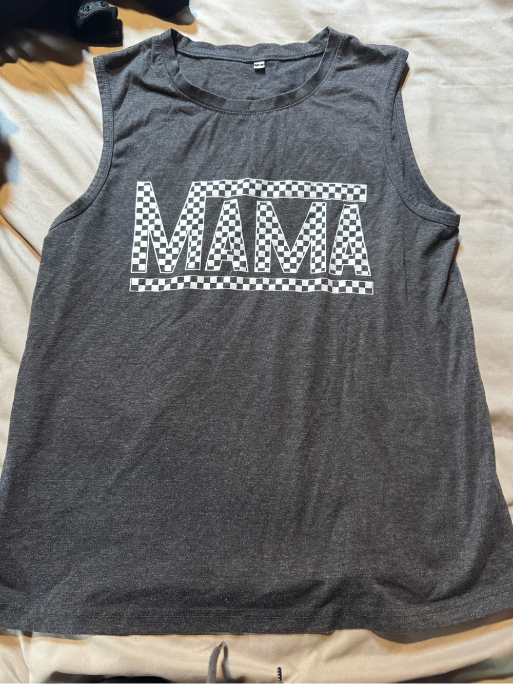 Gray "MAMA" Checkerboard Graphic Tank Top